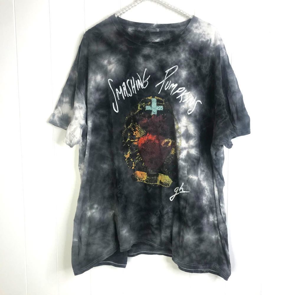 Smashing Pumpkins‎ Black and Gray Tie Dry T Shirt SZ XXL